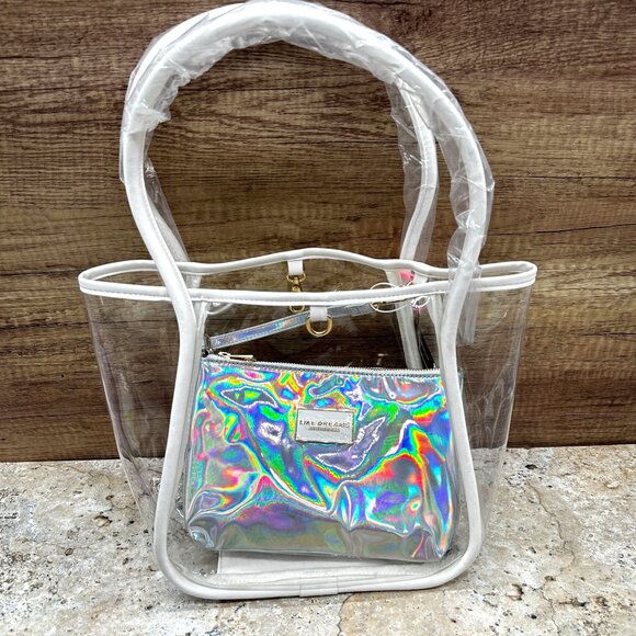 Like Dreams Womens Clear White Tote And Hologram Clutch Bag Set NWT - Picture 1 of 11